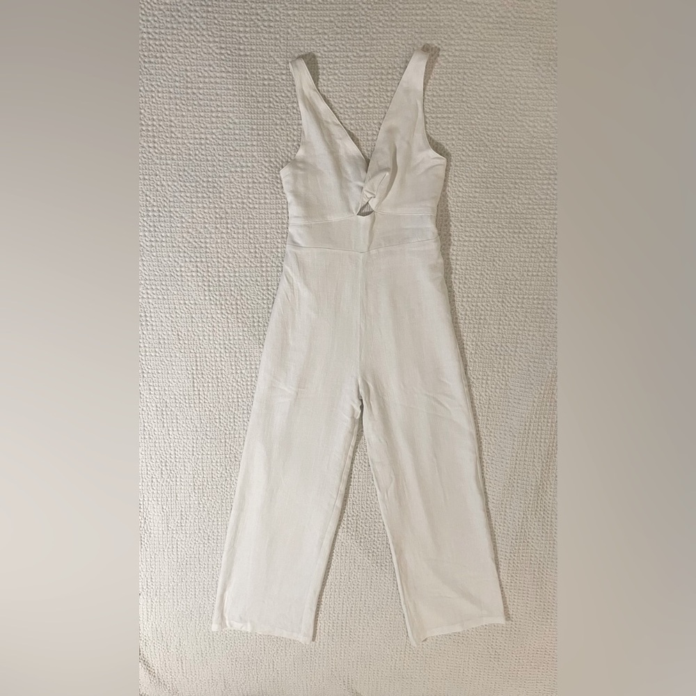 Francesas White Twist Front Jumpsuit, Double Layered - Size Small